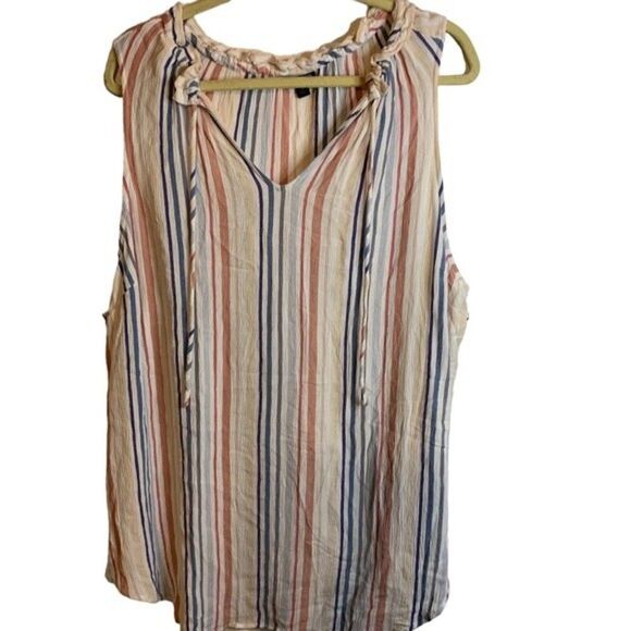 Torrid Ivory Striped Pullover Tank Top with Neck Tie Detail Size 4x 26 - Picture 3 of 9